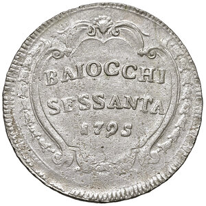 reverse: Pio VI (1775-1799). Roma. Da 60 baiocchi 1795 anno XXI MI gr. 22,84. Muntoni 59. Berman 2972. MIR 2773/1.  Raro. Piccola mancanza di metallo sul bordo al dr., altrimenti q.SPL 