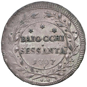 reverse: Pio VI (1775-1799). Roma. Da 60 baiocchi 1797 anno XXIII MI gr. 16,82. Muntoni 62a. Berman 2973. MIR 2774/3. Debolezza di conio, altrimenti buon BB 