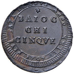 obverse: Pio VI (1775-1799). Roma. Madonnina da 5 baiocchi 1797 anno XXIII CU gr. 15,53. Muntoni 94. Berman 2978. MIR 2798/1. SPL 