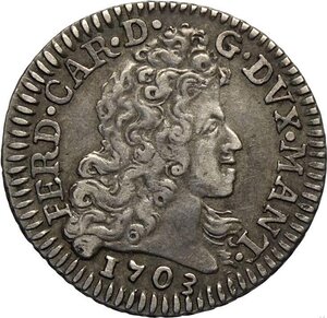 obverse: Mantova, Ferdinando Carlo Gonzaga/Nevers (1669-1707), Lira 1703, Rara MIR-739 Ag 23 mm 2,94 g, i millesimi 1703 e 1706 sono i più rari di questa emissione, BB+
				