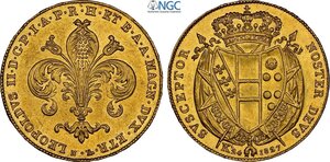 obverse: Firenze, Leopoldo II di Lorena (1824-1859), 80 Fiorini da 200 Paoli 1827, coniati 2304 esemplari, Au 31 mm 32,62 g, di alta conservazione in Slab NGC MS63
				