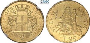 obverse: Genova, Repubblica (1528-1797), 96 Lire 1796, Au 34 mm, di alta conservazione il grado NGC apppare ingeneroso, in Slab NGC MS62
				