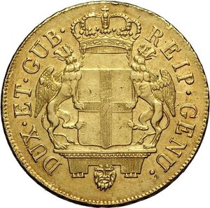 obverse: Genova, Repubblica (1528-1797), 96 Lire 1796, Au 34 mm 25,11 g, lieve colpetto, BB-SPL
				