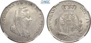 obverse: Milano, Maria Teresa d Asburgo (1740-1780), Scudo da 6 Lire 1778, MIR-435/1 Dav-1386 Ag 41 mm 23,1 g, eccelsa qualità per il tipo, in Slab NGC MS63
				