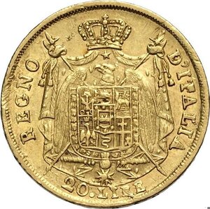 reverse: Milano, Napoleone I Re d Italia (1805-1814), 20 Lire 1809, Au 21 mm 6,41 g, bel BB
				