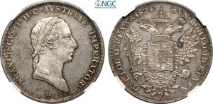 obverse: Milano, Francesco I d Asburgo Lorena (1815-1835), Scudo 1824, Ag 39 mm, eccezionale per il tipo, in Slab NGC MS64+ (cert. 8234061013 second best grade)
				