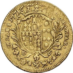 reverse: Napoli, Ferdinando IV di Borbone (1759-1816), Oncia napoletana da 6 Ducati 1771, Au 27,5 mm 8,80 g, BB
				