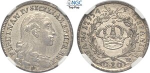 obverse: Napoli, Ferdinando IV di Borbone (1759-1816), Tarì da 20 Grana 1795, Ag 25 mm 4,58 g, conservazione eccezionale, in Slab NGC MS65 Top Pop! (cert. 5781351006)
				