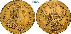 obverse: Palermo, Carlo di Borbone (1734-1759), Doppia Oncia d oro 1753, Rara Au 27 mm 8,80 g, in Slab NGC AU55
				