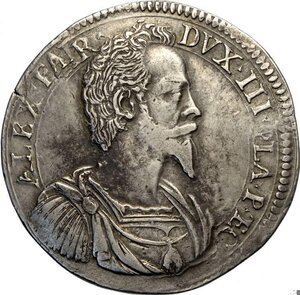 obverse: Piacenza, Alessandro Farnese (1586-1591), Scudo 1591, Rara Ag 42,5 mm 31,77 g, BB+
				