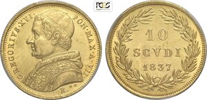 obverse: Roma, Gregorio XVI (1831-1846), 10 Scudi 1837-VII, Rara Au 28 mm, in Slab PCGS MS63
				