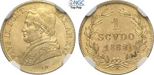 obverse: Roma, Pio IX (1846-1870), Scudo d oro 1862-XVI, Au 16,3 mm, in Slab NGC MS66 Top Pop! (cert. 8234062006)
				