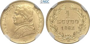 obverse: Roma, Pio IX (1846-1870), Scudo d oro 1862-XVI, Au 16,3 mm, in Slab NGC MS64 (cert. 8234062004 second best grade)
				