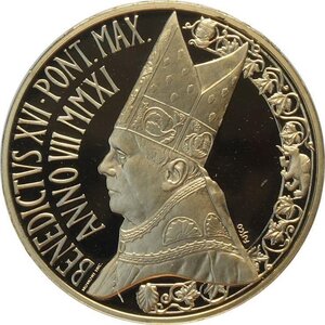 obverse: Città del Vaticano, Benedetto XVI (2005-2013), 100 Euro 2011, Tiratura: 1100, Au (.917) 35 mm 30 g. In box originale con certificato, Proof
				