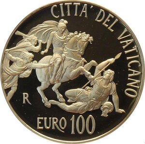 reverse: Città del Vaticano, Benedetto XVI (2005-2013), 100 Euro 2011, Tiratura: 1100, Au (.917) 35 mm 30 g. In box originale con certificato, Proof
				