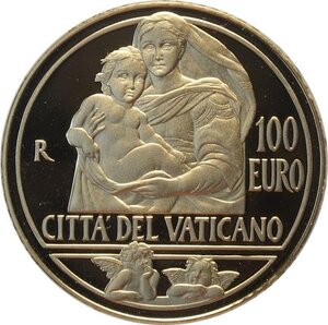 reverse: Città del Vaticano, Francesco (2013-), 100 Euro 2013, Tiratura: 999, Au (.917) 35 mm 30 g. In box originale con certificato, Proof
				