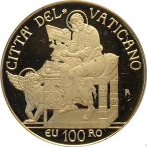 reverse: Città del Vaticano, Francesco (2013-), 100 Euro 2014, Tiratura: 999, Au (.917) 35 mm 30 g. In box originale con certificato, Proof
				