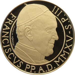 obverse: Città del Vaticano, Francesco (2013-), 100 Euro 2015, Tiratura: 999, Au (.917) 35 mm 30 g. In box originale con certificato, Proof
				