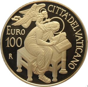 reverse: Città del Vaticano, Francesco (2013-), 100 Euro 2015, Tiratura: 999, Au (.917) 35 mm 30 g. In box originale con certificato, Proof
				