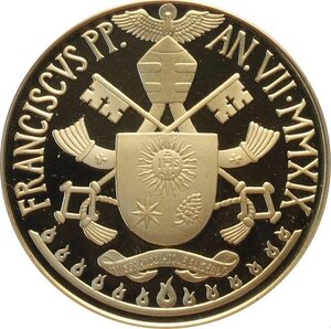 obverse: Città del Vaticano, Francesco (2013-), 100 Euro 2019, Tiratura: 799, Au (.917) 35 mm 30 g. In box originale con certificato, Proof
				