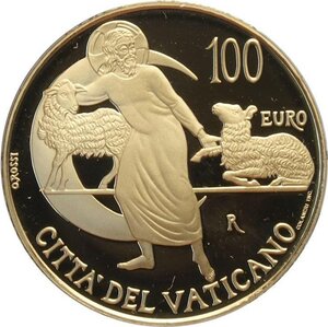 reverse: Città del Vaticano, Francesco (2013-), 100 Euro 2019, Tiratura: 799, Au (.917) 35 mm 30 g. In box originale con certificato, Proof
				