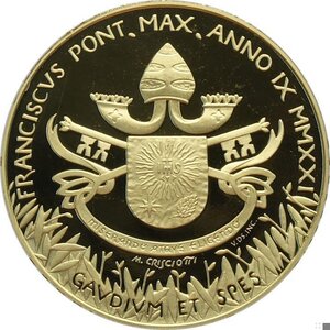 obverse: Città del Vaticano, Francesco (2013-), 100 Euro 2021, Tiratura: 799, Au (.917) 35 mm 30 g. In box originale con certificato, Proof
				