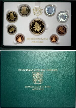 obverse: Città del Vaticano, Benedetto XVI (2005-2013), Proof Set 2010 (8+1) con medaglia in oro, RRR Tiratura: 300, In box originale con certificato, Proof
				