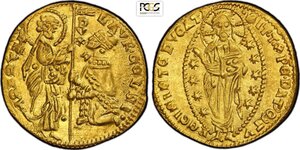 obverse: Venezia, Lorenzo Celsi (1361-1365), Ducato, Fr-1225 Au 21 mm 3,56 g, alta conservazione, in Slab PCGS MS63 (cert. 48282777 second best grade)
				