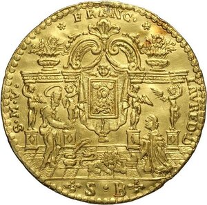 reverse: Venezia, Francesco Loredan (1752-1762), Osella in oro da 4 Zecchini 1753-II, RRR Au 37 mm 13,89 g, forellino otturato e segnetti di montatura altrimenti q.SPL
				