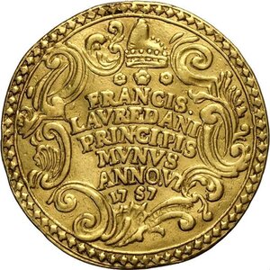 obverse: Venezia, Francesco Loredan (1752-1762), Osella in oro da 4 Zecchini 1757-VI, RRR Au 37 mm 13,75 g, appiccagnolo divelto altrimenti BB+
				