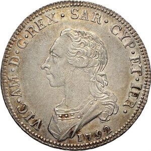 obverse: Savoia, Vittorio Amedeo III (1773-1796), Mezzo Scudo da 3 Lire 1792, Rara Ag 38 mm 17,56 g, BB-SPL
				