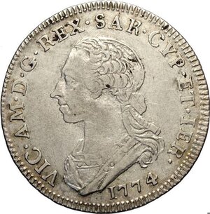 obverse: Savoia, Vittorio Amedeo III (1773-1796), Quarto di Scudo 1774, RR Ag 30 mm 8,71 g, BB+
				