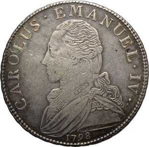 obverse: Savoia, Carlo Emanuele IV (1796-1800), Mezzo Scudo 1798, Rara Ag 37 mm 17,46 g, MB-BB
				