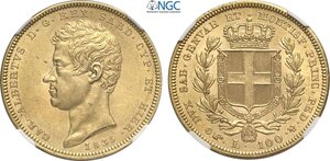 obverse: Savoia, Carlo Alberto (1831-1849), 100 Lire 1835 Torino, Au 34 mm 32,25 g, in Slab NGC MS61
				