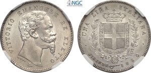 obverse: Savoia, Vittorio Emanuele II Eletto (1859-1861), Lira 1860 Firenze, Gig-13 Ag 23 mm, in Slab NGC MS64+
				