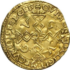 reverse: Casale, Guglielmo Gonzaga (1566-1587), Scudo d oro sd, Rara MIR-266 Au 22,5 mm 3,31 g, lucidata e colpi nei campi
				