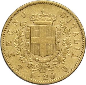 reverse: Regno d Italia, Vittorio Emanuele II (1861-1878), 20 Lire 1861 Torino, Rara Au 21 mm 6,41 g, BB
				