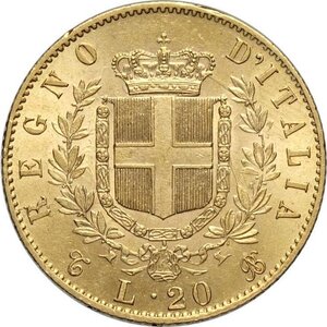 reverse: Regno d Italia, Vittorio Emanuele II (1861-1878), 20 Lire 1863 Torino, Au 21 mm 6,43 g, SPL-FDC
				