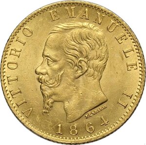 obverse: Regno d Italia, Vittorio Emanuele II (1861-1878), 20 Lire 1864 Torino, non comune Au 21 mm 6,44 g, q.FDC-FDC
				