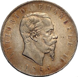 obverse: Regno d Italia, Vittorio Emanuele II (1861-1878), 5 Lire 1865 Torino, Rara Ag 37 mm 25 g, alta conservazione, SPL-FDC
				