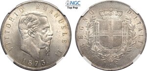 obverse: Regno d Italia, Vittorio Emanuele II (1861-1878), 5 Lire 1873 Milano, Ag 37 mm 25 g, di eccezionale qualità, in Slab NGC MS65 Top Pop! (cert. 5788928005)
				