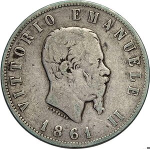 obverse: Regno d Italia, Vittorio Emanuele II (1861-1878), 2 Lire 1861 Torino, RRR Ag 27 mm 9,72 g, MB
				