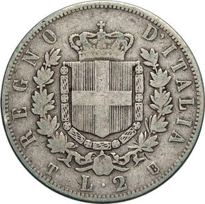 reverse: Regno d Italia, Vittorio Emanuele II (1861-1878), 2 Lire 1861 Torino, RRR Ag 27 mm 9,72 g, MB
				