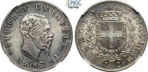 obverse: Regno d Italia, Vittorio Emanuele II (1861-1878), 2 Lire 1863 Napoli 