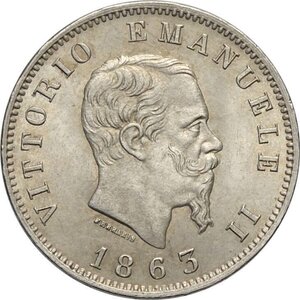 obverse: Regno d Italia, Vittorio Emanuele II (1861-1878), Lira 1863 Milano 