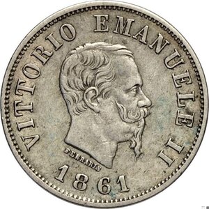 obverse: Regno d Italia, Vittorio Emanuele II (1861-1878), 50 Centesimi 1861 Firenze, RR Ag 18 mm, BB+
				