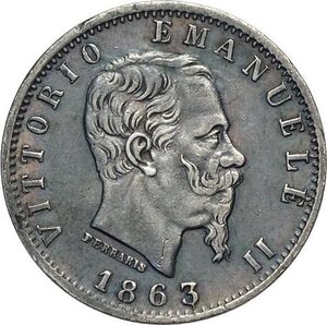 obverse: Regno d Italia, Vittorio Emanuele II (1861-1878), 20 Centesimi 1863-T Torino BN Rovesciato, RRRR Ag 16 mm 0,97 g, BB-SPL
				