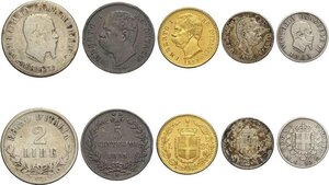 reverse: Regno d Italia, Vittorio Emanuele II (1861-1878) e Umberto I (1878-1900), principio di raccolta tipologica, composta da 23 monete differenti, di cui 1 in oro (marengo) e 12 in argento, da visionare
				