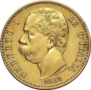 obverse: Regno d Italia, Umberto I (1878-1900), 50 Lire 1884, tiratura di 2532 esemplari, Rara Au 28 mm 16,05 g, lieve restauro sul contorno altrimenti BB-SPL
				