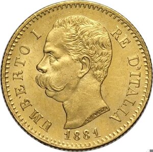 obverse: Regno d Italia, Umberto I (1878-1900), 20 Lire 1881, Au 21 mm 6,43 g, q.FDC
				